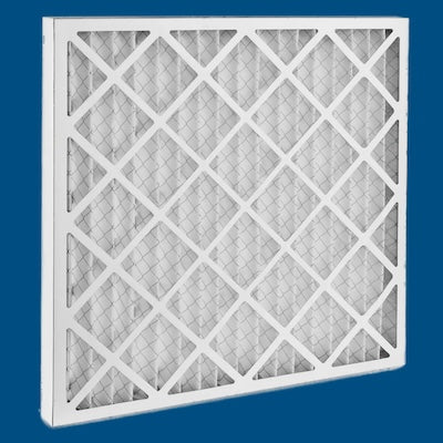 A white, 2-inch square-shaped air conditioner filter with a geometric pattern.
