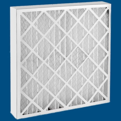 A white, 4-inch square-shaped air conditioner filter with a pleated design.